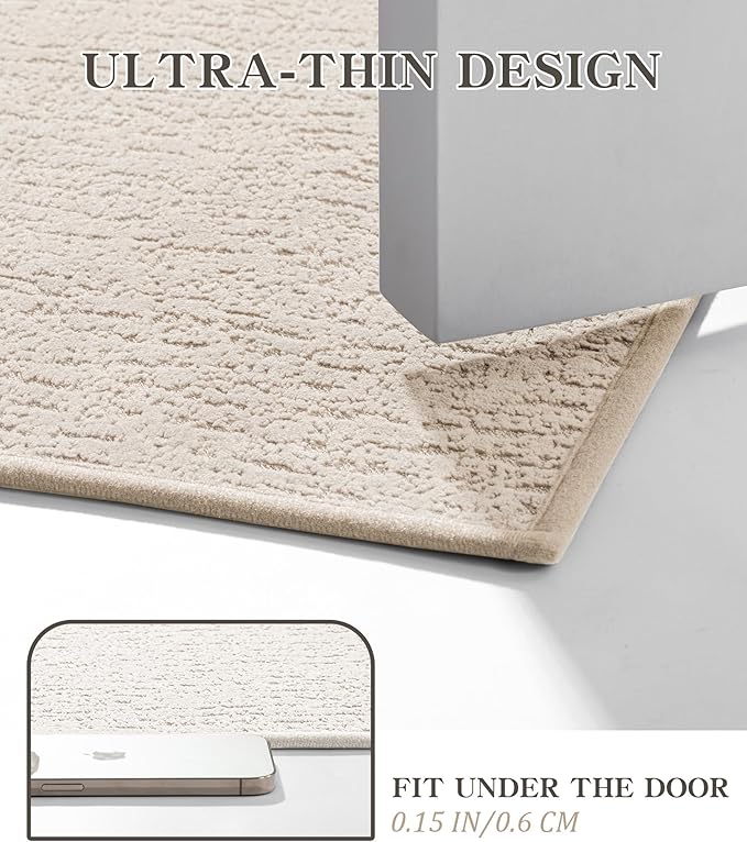 chakme Bathroom Rugs Mat U-Shaped 24x17, Ultra Thin Non Slip Bath Mat Small Quick Dry Absorbent Bath Mat for Bathroom Floor, (Light Beige, U-24"x17")