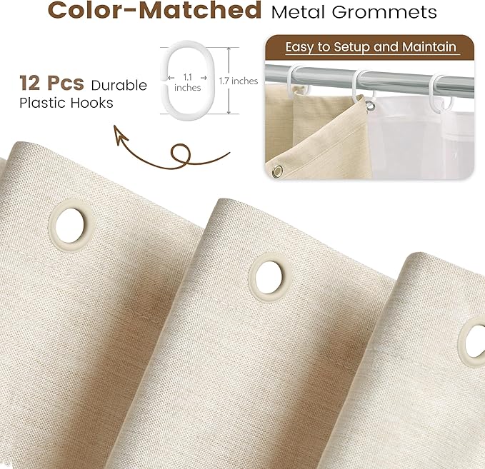 BTTN 3 in 1 Shower Curtain Set, Cream Linen Textured Fabric Shower Curtain and Clear Liner Set with Plastic Hook, Modern Hotel Luxury Weighted Waterproof Shower Curtain for Bathroom, Beige, 72x72