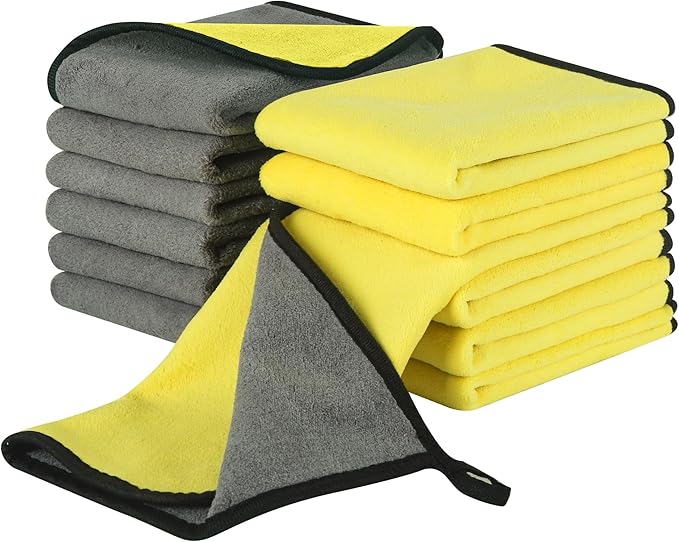 LJGG Microfiber Cleaning Cloths 12 Pack, 16 x 16 in (40 x 40 cm), 550 GSM, Lint‑Free & Streak‑Free, Scratch‑Free Towels for Kitchen, Glass & Car Detailing (Gray/Yellow)