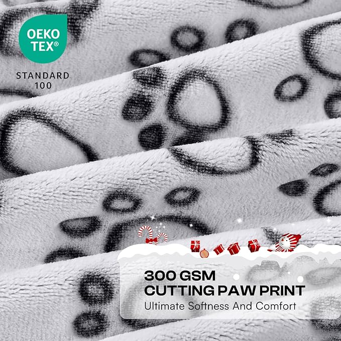 Luciphia Premium Soft Dog Blanket for Small Medium Large Dogs Washable 300GSM Fluffy Warm Fleece Puppy Cat Paw Print Pet Flannel Grey Paw XL(57"x40")