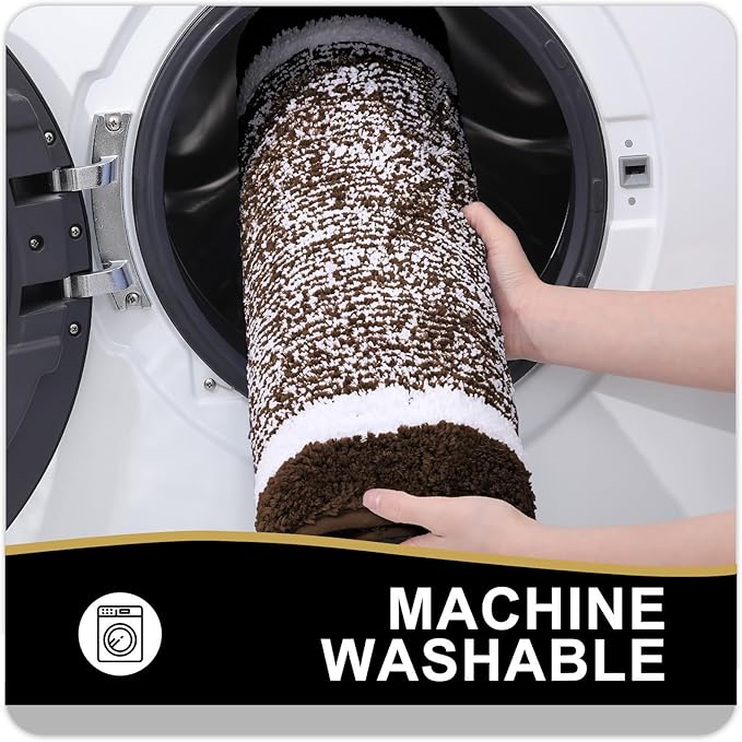 OLANLY Bathroom Rugs 47x24, Extra Soft and Absorbent Microfiber Bath Mat, Non-Slip, Machine Washable, Quick Dry Shaggy Bath Carpet, Suitable for Bathroom Floor, Tub, Shower (Runner, Brown)