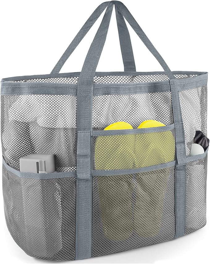 SRISE Mesh Beach Bag - Large Beach Tote Bag for Family Beach Bag for Toys & Vacation Essentials