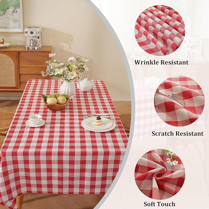 Alsoo Gingham Tablecloth Rectangle Table Cloth Heavy Duty Cotton Checkered Table Cover Buffalo Plaid Tablecloths for Spring Picnic Kitchen Dining, Red and White,60 * 75 inch