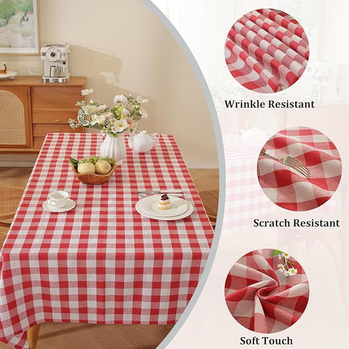 Alsoo Gingham Tablecloth Rectangle Table Cloth Heavy Duty Cotton Checkered Table Cover Buffalo Plaid Tablecloths for Spring Picnic Kitchen Dining, Red and White,60 * 60 inch