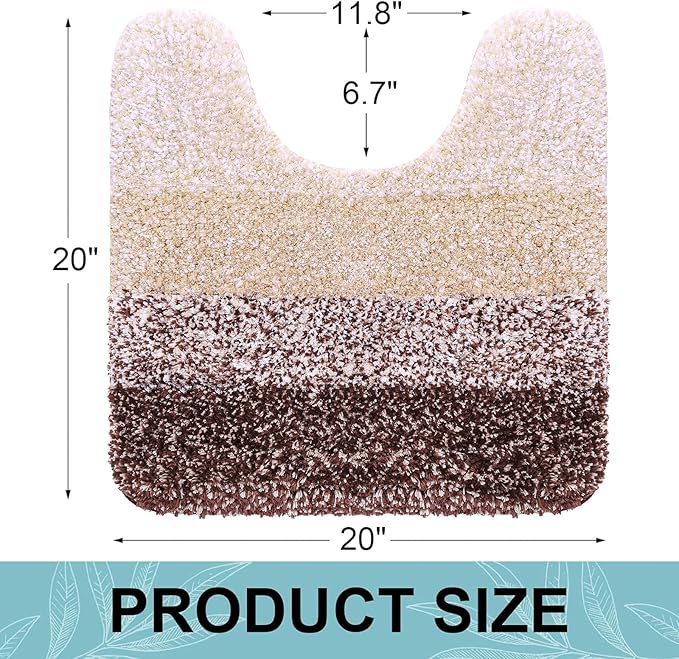 Arotive Microfiber Bathroom Rugs, Shaggy Soft and Absorbent Contour Toilet Rugs, Non-Slip, Thick Plush Machine Washable Dry Bath Mats for Toilet Base, 20x20, Brown, U-Shape