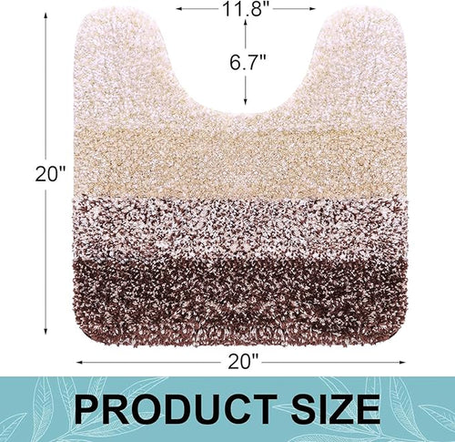 Arotive Microfiber Bathroom Rugs, Shaggy Soft and Absorbent Contour Toilet Rugs, Non-Slip, Thick Plush Machine Washable Dry Bath Mats for Toilet Base, 20x20, Brown, U-Shape