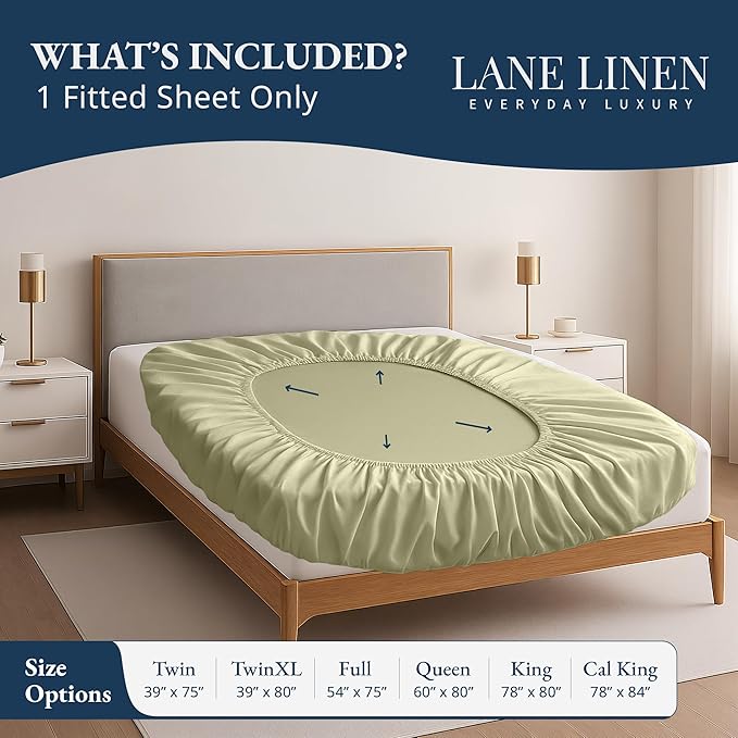 Lane Linen 100% Egyptian Cotton Queen Size Fitted Sheet Only (61"x81" + 16") - Elegant Sateen Weave, Ultra Soft, Breathable, Highly Durable, Deep Pockets Upto 17" - Seafoam