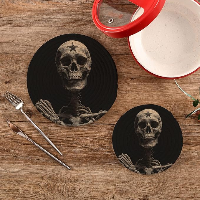 Boccsty Skull Trivets for Hot Pots and Pans Human Skeleton Pot Holders 2PCS Hot Pads Kitchen Pot Holder for Counter Table Countertop Farmhouse