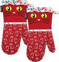 Oven Mitts, Heat Resistant with Soft Quilted Cotton Lining Set of 2, Fashion Animal Design with Silicone Printing Anti-Slip Kitchen Gloves for Safe Backing Cooking Barbecue (Red 2)