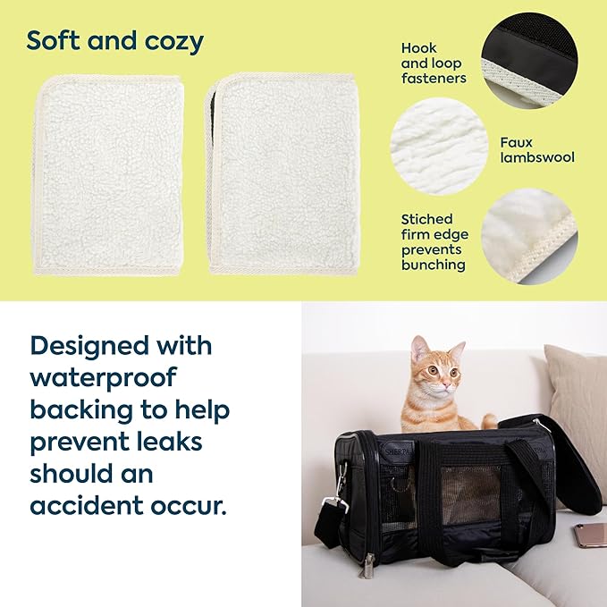 Sherpa Replacement Liners for Travel Pet Carriers - Soft Absorbent Cat & Dog Kennel Pad with Waterproof Backing, Machine Washable Crate Pads, 16.5x11.25in - 2 Pack, White, Medium
