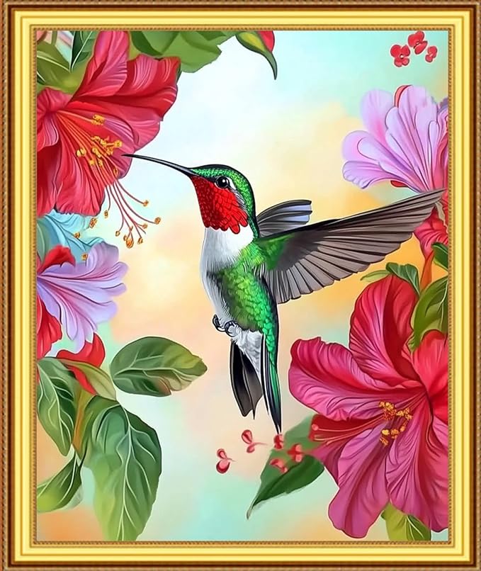 Foxnyart Stamped Cross Stitch Kits Full Range of Embroidery Needlework Starter Kits for Beginners Adults 11CT Embroidery Patterns Art Crafts DIY Needlepoint Kit-Hummingbirds Collect Honey 16x20 inchs