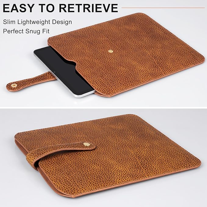 Thryxop Premium Leather Tablet Sleeve for iPad Pro 11‘’/Air 10.9‘’/Magic Keyboard & Galaxy Tab S9/S9 FE | Slim Protective Case with Microfiber Lining (Fits Devices up to 11")-Yellow Brown