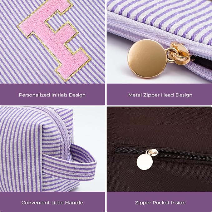 Btffitting Personalized Makeup Bag for Women Girls - Fashion Cosmetic Bag Trendy Travel Toiletry Bag with Initials Letter - Teen Gifts - Lavender,F