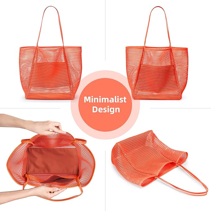KALIDI BeachNylon Mesh Tote Bag, Casual Tote Bag Hobo Women Foldable MAX 23L Shoulder Bag For Beach Picnic Vacation