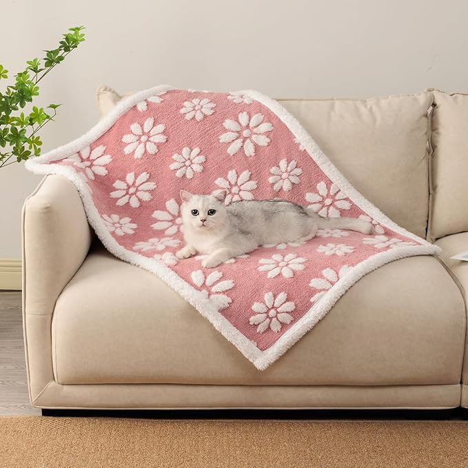 Yaning Waterproof Blanket for Dog Puppy Cat, Cute 3D Textured Flower Dog Blanket for Bed Couch Sofa, Soft Liquid Pee Proof Furniture Protector, 30"x40", Pink