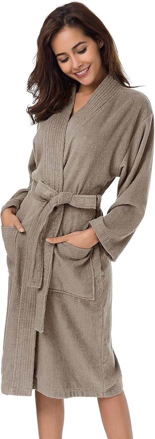 SIORO Women Terry Cloth Bath Robes with Pockets, Soft Long Cotton plush Kimono Wrap Bathrobe, Spa, Fuzzy Female nightgrown