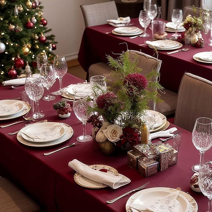 sancua Tablecloths for 6 Foot Rectangle Tables, 8 Pack - Washable Polyester Fabric Table Cloth for Chirstmas Party, Birthday, Banquet Reception, 54x108 Inch Burgundy