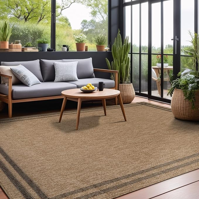 Easy Jute Rugs 9x12 Bordered Natural Color Living Room Indoor Outdoor Area Rug for Patio and Kitchen Rug High Traffic Washable Easy to Clean Solid Boho Woven Design Outside Carpet (9 x 12)