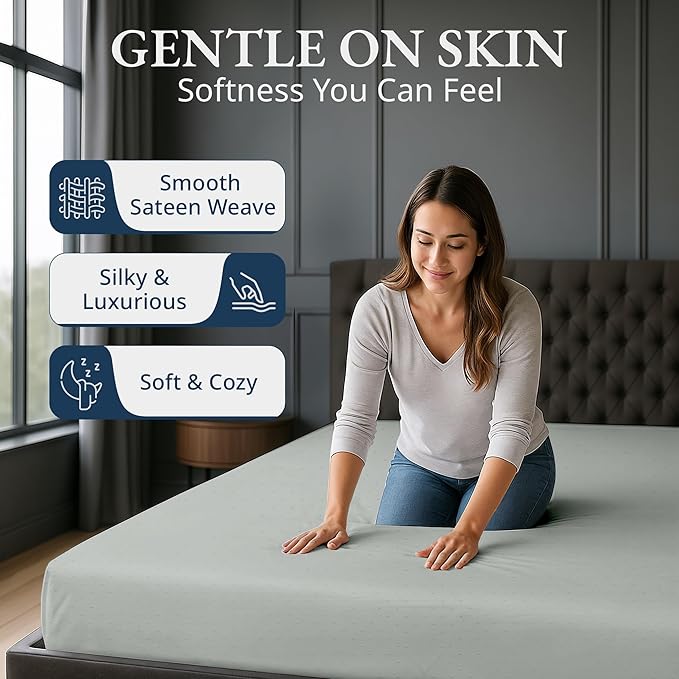 Lane Linen 100% Egyptian Cotton King Size Fitted Sheet Only (79"x81" + 16") - Elegant Sateen Weave, Ultra Soft, Breathable, Highly Durable, Deep Pockets Upto 17" - Swiss Dot Mineral