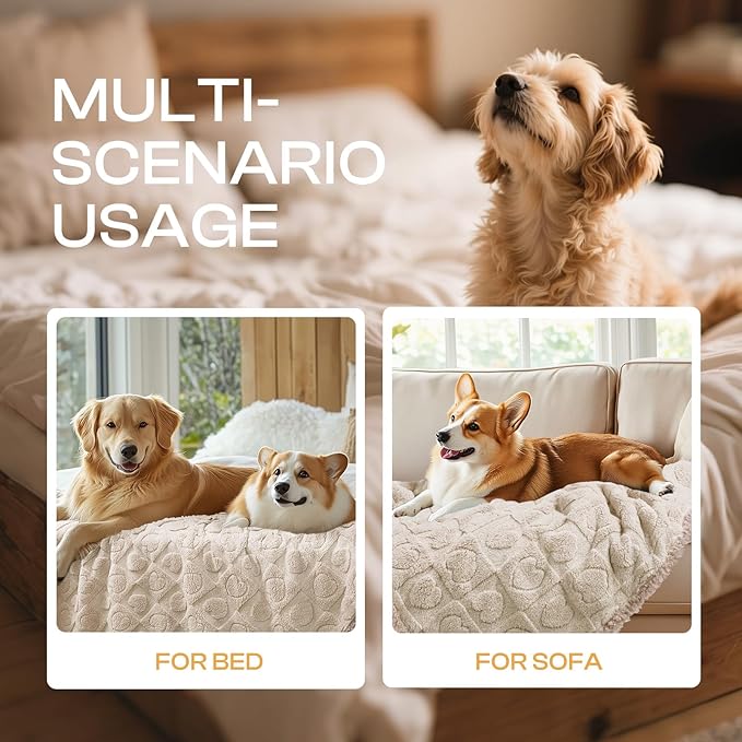 Luciphia Waterproof Dog Blanket for Medium Large Dogs Washable Bed Couch Protector Soft Fluffy 3D Heart Jacquard Pet Blanket with Sherpa Fleece Cozy Calming Throw Blankets, Beige 65x57 inch