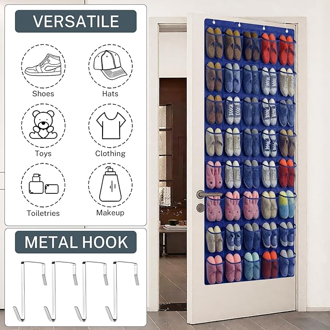 Hualleko 40-Pocket Over the Door Shoe Organizer - Large Mesh Pocket Hanging Shoe Organizer,Behind the Door Shoes Storage Holder Hanger