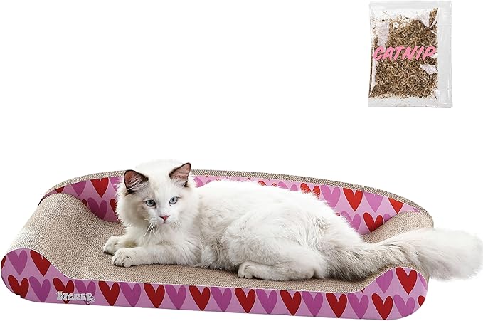 The LICKER Store CSR1004A Montego 27.5" Coastal Patterned Cardboard Lounge Bed Cat Scratcher with Catnip, Pink/Red