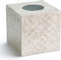 CHI AN HOME 5.8” Capiz Tissue Box Cover, Square Decorative Tissue Holder with Bottom Slider, Handmade Bathroom Accessories, Elegant White Cube for Vanity, Bedroom, Office & Coastal Décor (Natural)