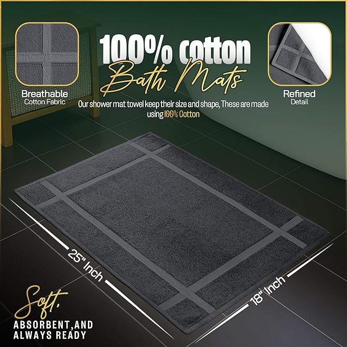 Pearl Linens 100% Ring Spun Cotton Bath Mat (Pack of 6) 18 x 25 Inch, Washable, Soft & Absorbent Terry Bathroom Floor Mat – Not Bathroom Rugs – Quick-Dry After Shower Bath Mat, 687 GSM, Grey