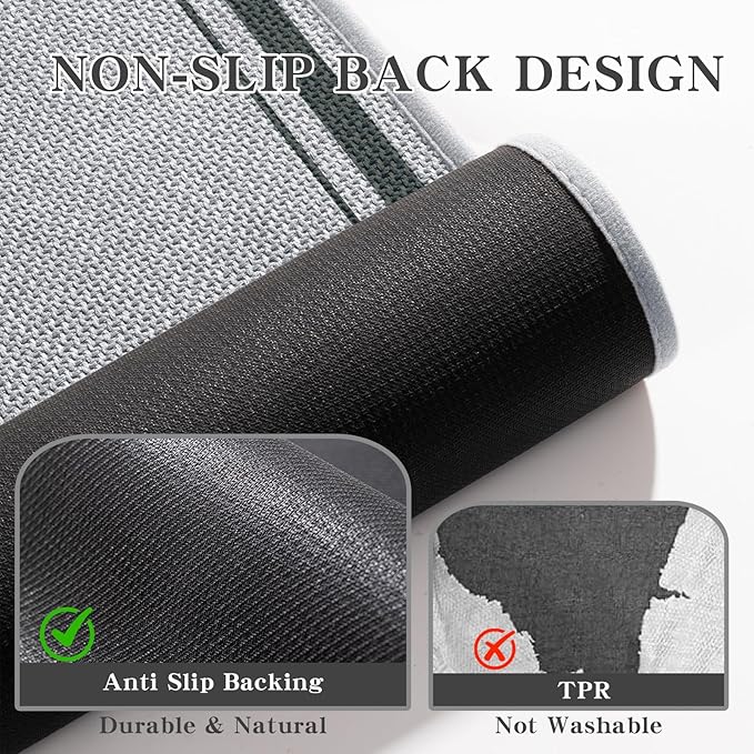 chakme 2 Piece Bathroom Rug Set, Ultra Thin Bath Mat,Absorbent, Non Slip, Machine Washable, Light Grey, 17"x24"+Toilet Mat