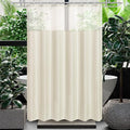Gibelle Waffle Weave Shower Curtain with Mesh Top Window and Hooks Set, Spa Like Hotel Style Fabric Shower Curtain for Bathroom, Ivory, 72x72