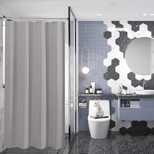 AmazerBath Grey Shower Curtain Waffle Textured, Small Stall Shower Curtain Gray Fabric, Bathroom Shower Curtains for RV/Camper, Heavy Duty 240GSM, 36 x 72 Inches