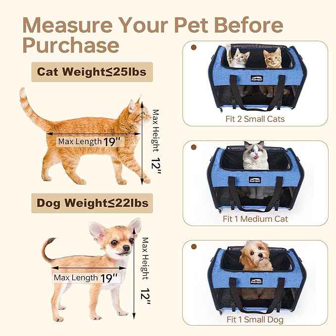 Furtent Large Cat/Dog Carrier up to 25 Pounds, Portable Soft Sided Pet Travel Carriers for Medium Big Cats and Puppy, Collapsible Puppy Crate Outdoor 20x13x13in, Dark Blue