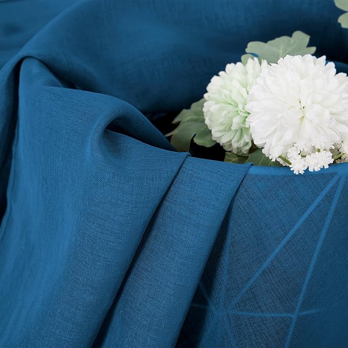 Tollpiz Sheer Tier Curtain Linen Textured Half Kitchen Curtains Sheer Light Filtering Rod Pocket Voile Small Curtains for Bathroom, 25 x 36 inches Long, Classic Blue, Set of 2 Panels