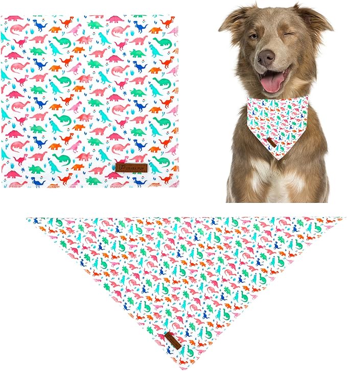 UP URARA PUP Dinosaur Dog Bandana, Comfortable Cotton Triangle Bid Scarf for Puppy Small Dogs or Cats, Washable Pet Kerchief for Boy Girl Dogs, Colorful Dinosaur Cute Bandana Dog