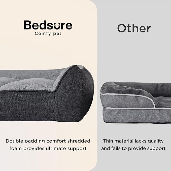 Bedsure XL Pro Orthopedic Dog Beds Large Sized Dog - Extra Thick Supportive Dogs Couch with Waterproof Washable Cover, Extra Large Comfort Pet Bed Sofa with Soft Sherpa and Nonskid Bottom, Grey, 45"