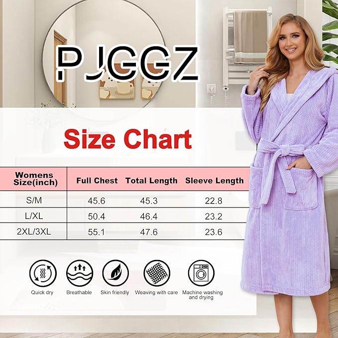 PJGGZ Hooded Bathrobes for Women, Soft Long Towel Robes for Women - Quick Dry yet Warm