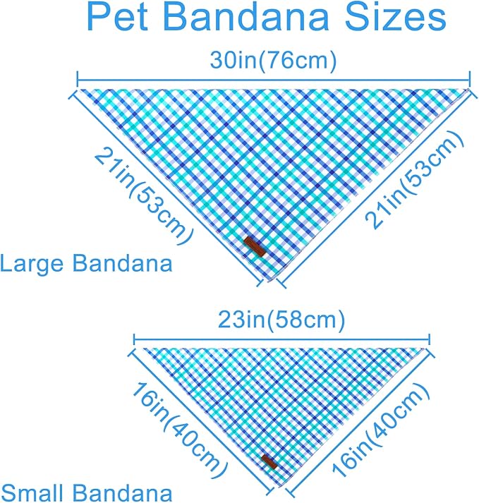 UP URARA PUP Summer Bandana - Comfortable Cotton Grid Triangle Bid Scarf for Puppy, Washable Pet Kerchief for Boy or Girl Dogs or Cats, Blue and White Cute Bandana, Classic Dog Bid Scarf