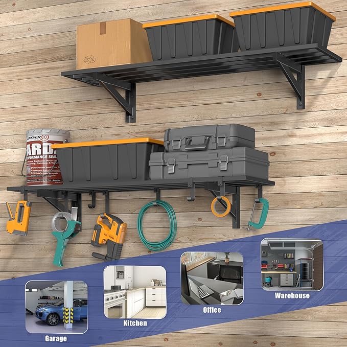 Jusgym 2-Pack 1x4ft Heavy Duty Garage Shelving, 1' x 4' Garage Wall Shelving Wall Mounted (2pack-1x4ft)