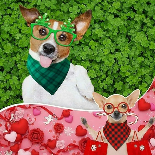 Abbylike 50 Pcs Valentine's & St. Patrick's Day Dog Bandanas Bulk Red & Green Plaid Bandanas for Dogs Triangle Kerchief Bib Scarf for Pet Holiday Costume Photo Props Accessories (25.6 x 17.7 x 17.7)