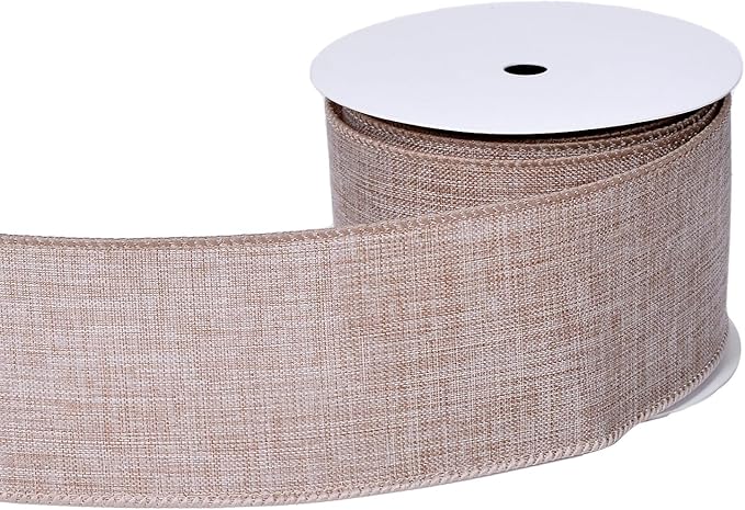 Ribest Natural Linen Wired Ribbon, 2.5 Inch × 10 Yard, Burlap Rustic Ribbon for Wreaths Bows Making Crafts Christmas Tree Decoration Gift Wrapping