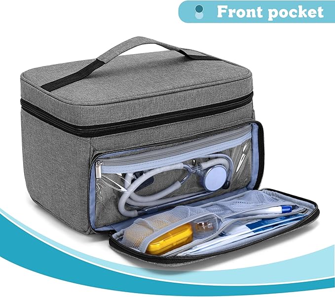 LUXJA Medicine Bag with 2 Detachable Clear Pouches, Pill Bottle Organizer with Detachable Dividers (Suitable for Home or Travel Use), Gray
