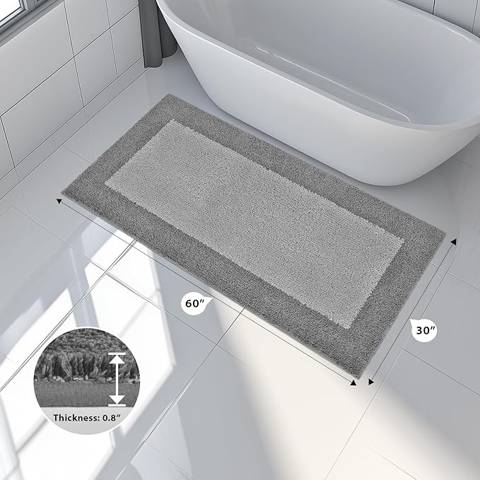 anllugs Bathroom Rugs 30" x 60", Non-Slip Extra Soft Absorbent Bath Rugs, Machine Washable Quick Dry Bath Mats for Bathroom Floor, Shower, Bathtub and Sink, Grey & Dark Grey
