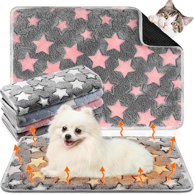 Clysee 4 Pack Self Heating Cat Bed Cat Self Warming Pad with Removable Cover Extra Warm Thermal Pet Pad Washable Pet Crate Mat Anti Slip Kennel for Indoor Outdoor Pets(Star,20 x 28 Inches)