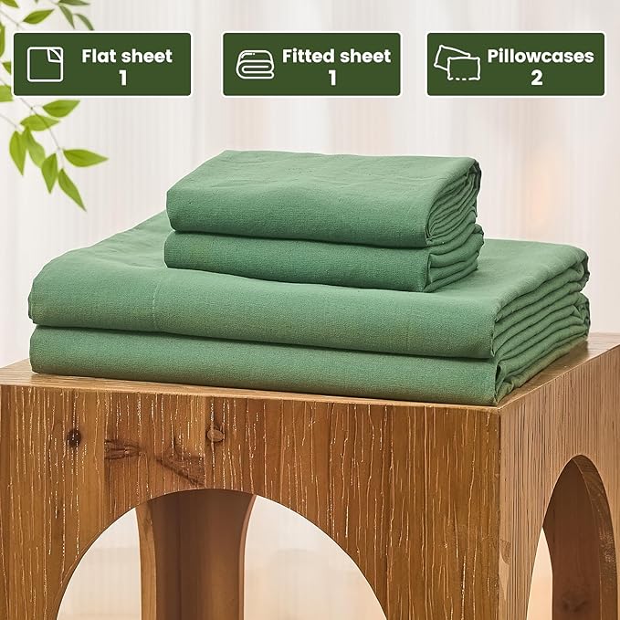 Bedlifes 100% French Pure Linen Sheets California King Size Breathable and Cooling Flax Sheet Set Soft Durable and Moisture Wicking 16 Inch Deep Pocket-4 Piece(Cal King,Sage Green)