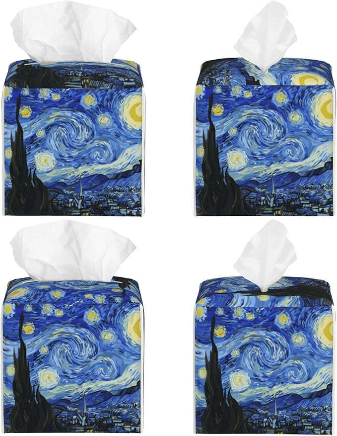 POIUBLE Starry Night Tissue Box Cover Leather Tissue Box Holder Square Facial Paper Organizer Dispenser for Bathroom Kitchen Bedroom Vanity Countertop Night Stands