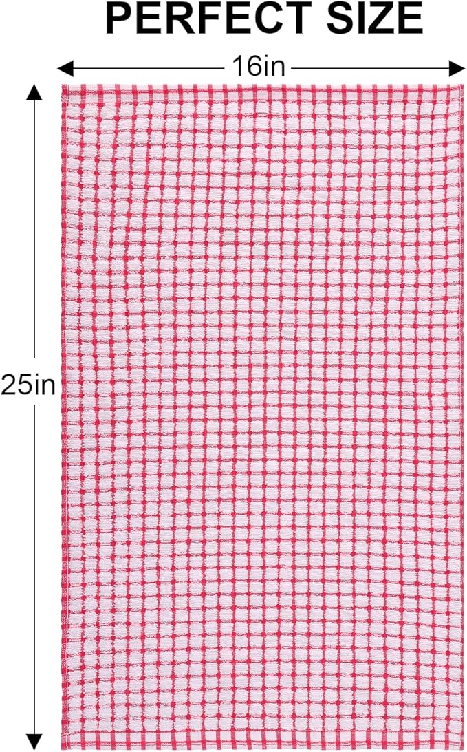 Kitinjoy Cotton 8 Pack Terry Kitchen Towels, 16 x 25 Inches Super Soft and Absorbent Dish Towels, Quick Drying Hand Towels for Kitchen Drying, Red