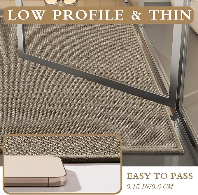 YIHOUSE Brown Bathroom Rug Sets 4 Piece, Dark Beige Absorbent Bath Mat for Bath Room Non Slip Washable,Bathroom Mat Quick Dry, Thin Bath Rug Set for Toilet and Floor