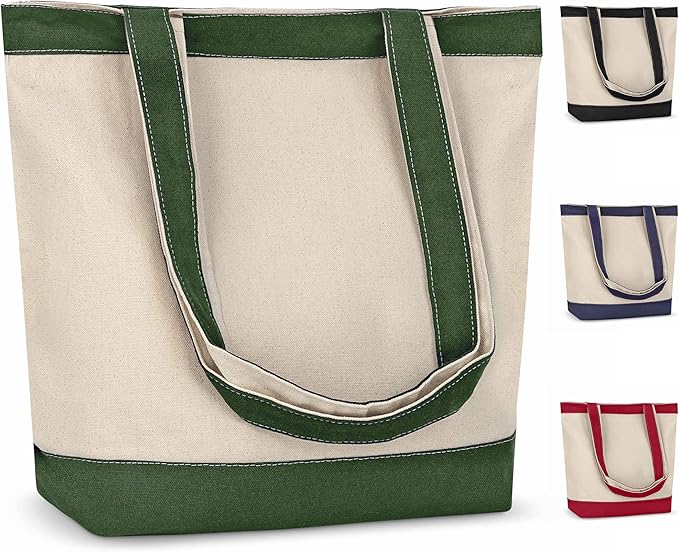 CUSTOMIZE123 Canvas Tote Bag with Handles for Woman, Reusable Cloth Bag for Groceries and Shopping - Blank Cotton Tote Bag, Suitable for DIY Projects – HEAVY DUTY – 16" X 14.5" With 4” Gusset, Green