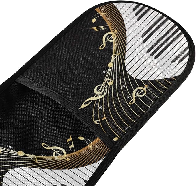 Long Double Oven Mitt for Baking Piano Keyboard Music Note Art Heat Resistant Quilted Double Oven Glove Potholder for Cooking Grilling Christmas, Washable