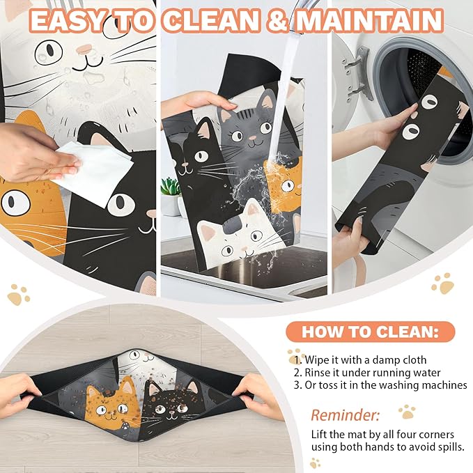 Eizlang Dog Cat Food Mat,12"x20" Inches Rapid Absorbent Pet Feeding Mat,Pets Placemat Water Bowl Mats with Rubber Backing,No Stains Cat Dog Feeding Mats Indoor,Pet Accessories Supplies,Cartoon Cats
